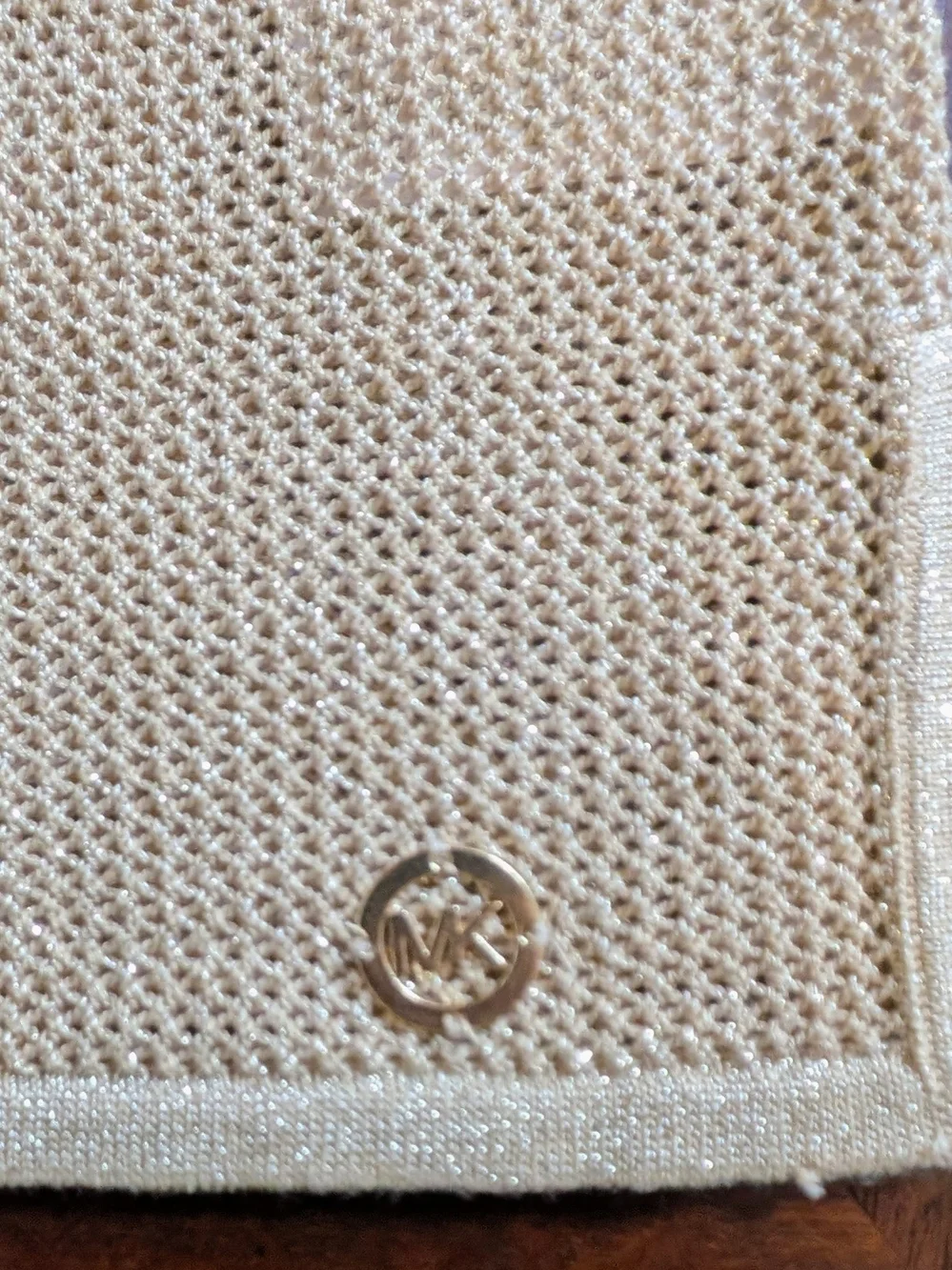 NWT Michael Kors Women's Large Beige With Gold Metallic Knit Pullover Sweater L